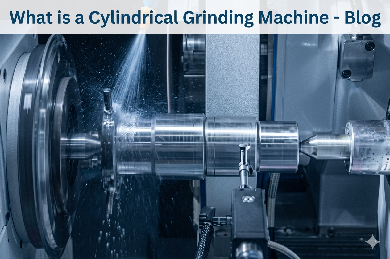 Close-up of cylindrical grinding machine process with grinding wheel finishing a steel shaft